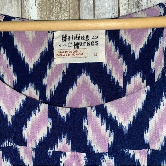 Holding Horses Anthropologie Blue Pink Lilac Ikat Print Tunic - Picture 5 of 5